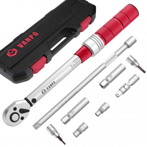VANPO Torque Wrench 3/8, 5-60Nm Torque Wrench Set, High Accuracy ± 3% Ratchet Drive Torque Wrench with 250mm Extension Rod, Universal Joint, Magnetic Spark Plug Sleeve, Bits and Sockets