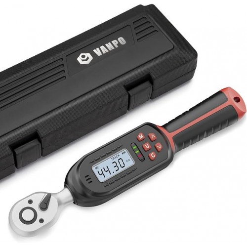 VANPO 3/8 Inch Digital Torque Wrench with Preset Values, 2.2-44.3 Ft-lbs/3-60Nm, Buzzer and LED Notification, Small Electronic Torque Wrench for Motorcycles