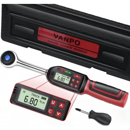 VANPO 3/8-Inch Drive Digital Torque Wrench, Electronic Torque Wrench (2.2-44.3 ft-lbs./3-60Nm), Torque Wrench Set with Accurate to ±2%, Buzzer & LED Indicator, 1/4 Adapter, Extension Bar for Bike Moto