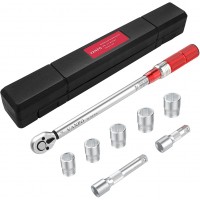 VANPO Torque Wrench 1/2, Length 45cm, 20-220Nm Torque Wrench Set, High Accuracy ± 3% Ratchet Drive Torque Wrench with 3/8" Extension Bar(75mm), 1/4" Adapter & 1/2" Adapter for Bike, Car, Motocycle
