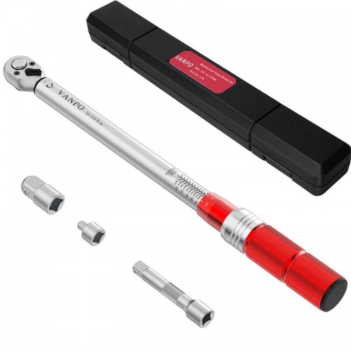 VANPO Torque Wrench 3/8, Length 45cm, 10-110Nm Torque Wrench Set, High Accuracy ± 3% Ratchet Drive Torque Wrench with 3/8" Extension Bar(75mm), 1/4" Adapter & 1/2" Adapter for Bike, Car, Motocycle